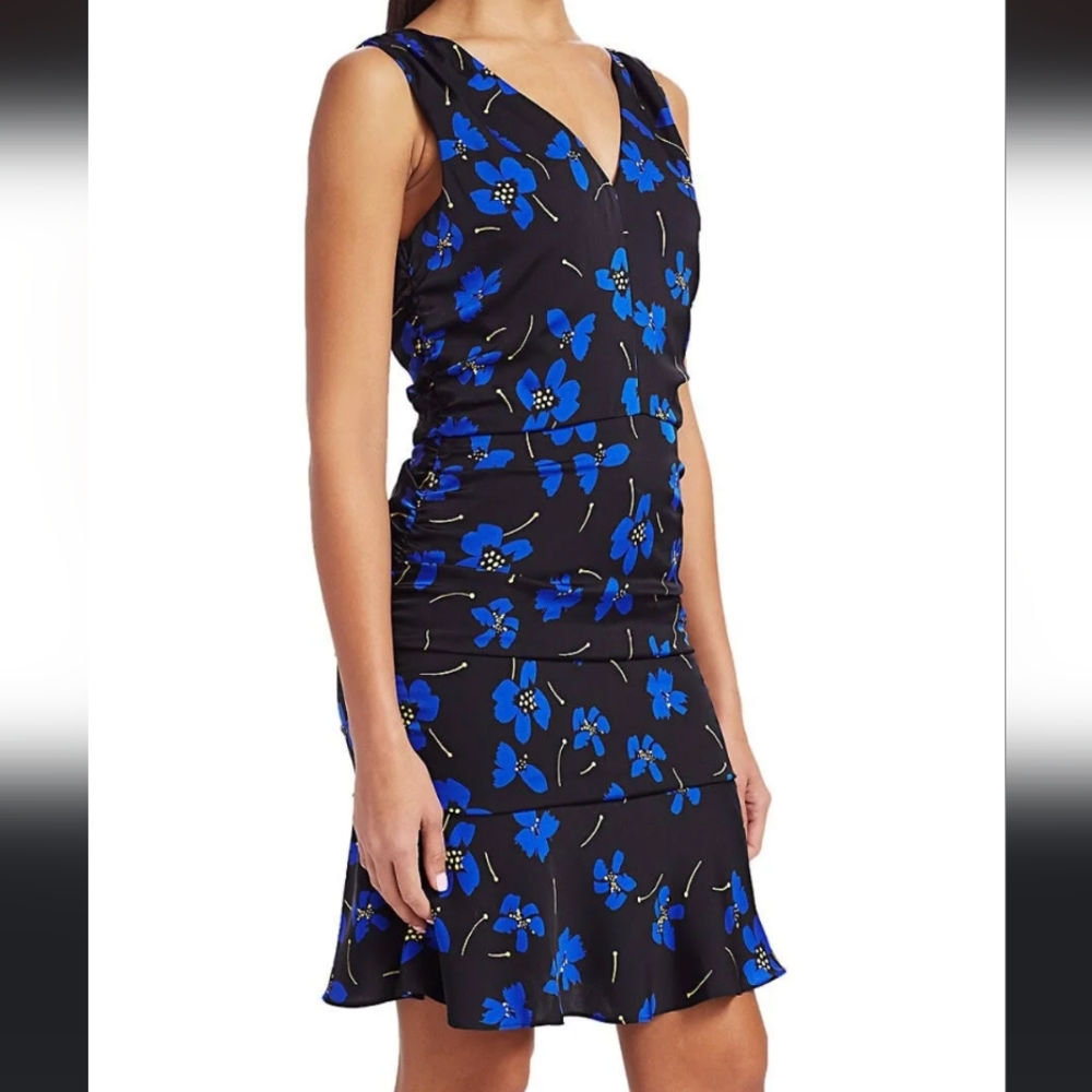 Milly Blue and Black Ruffled Tiered Sheath Dress